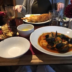Hare & Hounds - Amazing seafood stew, and enormous cod and chips in the background