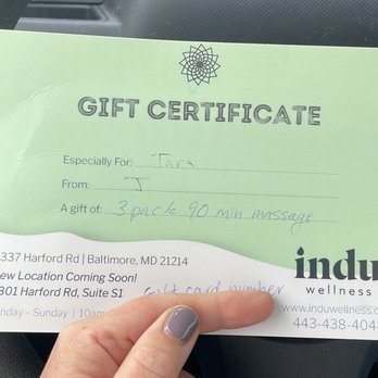 Indu Wellness - Gift card - Massage Therapy Near Me - Baltimore, Maryland