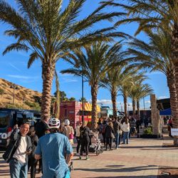 Porter Ranch Community Park - Attendees are waiting in line for complimentary foods like ice cream, etc.