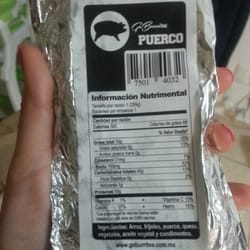 Go burritos - Info nutricional de puerco