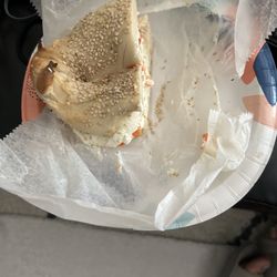 Baron's Bagels - Half of Sesame Seed Bagel with veggie cream cheese