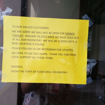 Asahi Grill - They closed early before the 21st! - Breakfast & Brunch Near Me - Honolulu, Hawaii