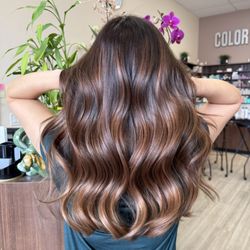 Haircuts at Tiffany's - Beige golden copper mahogany ombre balayage