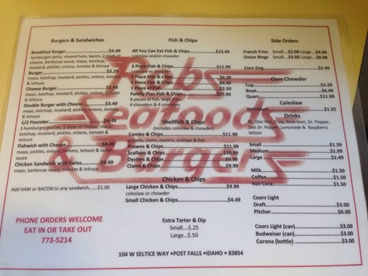 Menu photo 3 Rob's Seafoods & Burgers Post Falls, ID