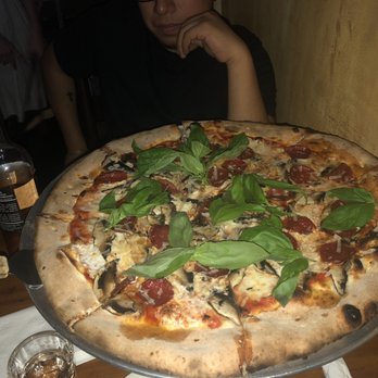 Lucali - Large pie with mushroom and Pepperoni - Pizza Near Me - Brooklyn, New York