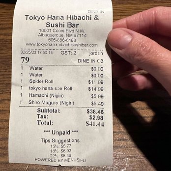 Tokyo Hana - Tokyo Hana. Our bill. - Sushi Bars Near Me - Albuquerque, New Mexico Tokyo Hana - Tokyo Hana. Our bill. - Sushi Bars Near Me - Albuquerque, New Mexico
