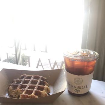 Mirabelle Savannah - Small ice black coffee (I added half a pack of cane sugar) & waffle with powdered sugar. - Coffee & Tea Near Me - Savannah, Georgia Mirabelle Savannah - Small ice black coffee (I added half a pack of cane sugar) & waffle with powdered sugar. - Coffee & Tea Near Me - Savannah, Georgia