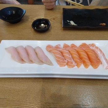 Heemo Sushi - Yellowtail on the left and salmon on the right - Sushi Bars Near Me - Orange, California Heemo Sushi - Yellowtail on the left and salmon on the right - Sushi Bars Near Me - Orange, California