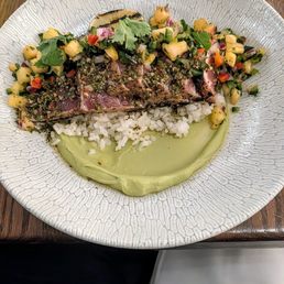 Jamaican tuna with coconut sticky rice