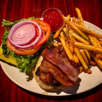 T S McHugh's - Mushroom swiss burger with bacon platter - Irish Pub Near Me - Seattle, Washington