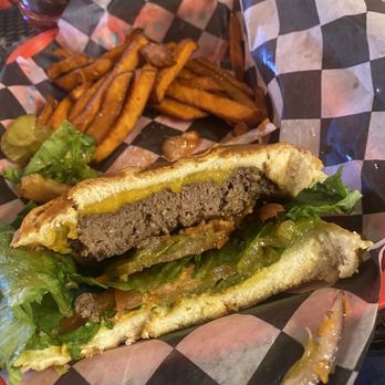 107 - Hammered bacon cheeseburger and sweet potato fries. Not enough ketchup or ranch to help me finish it. - Tacos Near Me - Paris, Texas 107 - Hammered bacon cheeseburger and sweet potato fries. Not enough ketchup or ranch to help me finish it. - Tacos Near Me - Paris, Texas