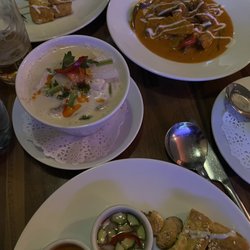 Dusit Restaurant - Tom kha, duck Penang curry, veggie kebab duo