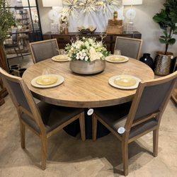 The Mint Julep - Beautiful round solid wood dining table -- natural top and black base
