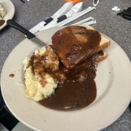 Giant Hot Pot Roast Sandwich - Whole with mashed potatoes. Giant Hot Pot Roast Sandwich - Whole with mashed potatoes.