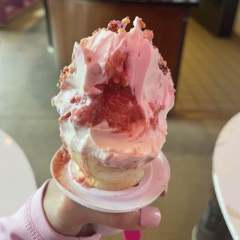 Frozen Gold - Strawberries on cake cone $5.95 amazing, like the cheese cake crumbles on it - Desserts Near Me - Colorado Springs, Colorado