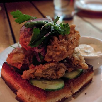 Lamberts Downtown Barbecue - chicken fried oysters on texas toast - Barbeque Near Me - Austin, Texas Lamberts Downtown Barbecue - chicken fried oysters on texas toast - Barbeque Near Me - Austin, Texas