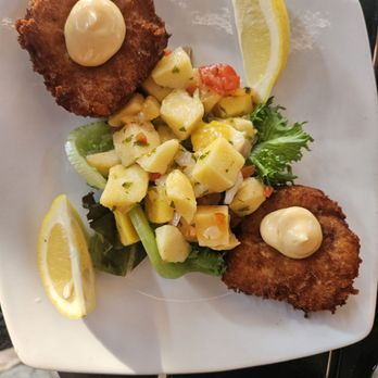 Schu's Grill & Bar - Crab cakes with mango salsa - American Near Me - St. Joseph, Michigan Schu's Grill & Bar - Crab cakes with mango salsa - American Near Me - St. Joseph, Michigan