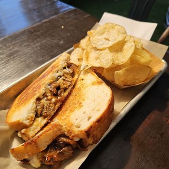 Brass Bear Brewing & Bistro - Funktown Grilled Cheese - texture-wise they should probably slice/shave the beef to make it work better with the onions and cheese - Brewpubs Near Me - Santa Barbara, California