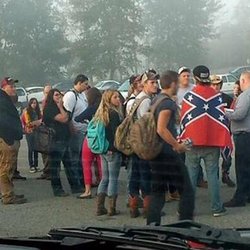 Christiansburg High School - Rally to keep the confederate battle flag available to have/ wear on school grounds. Another day in the southern school system.