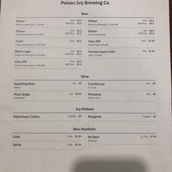 Poison Ivy Brewing - Print menu
