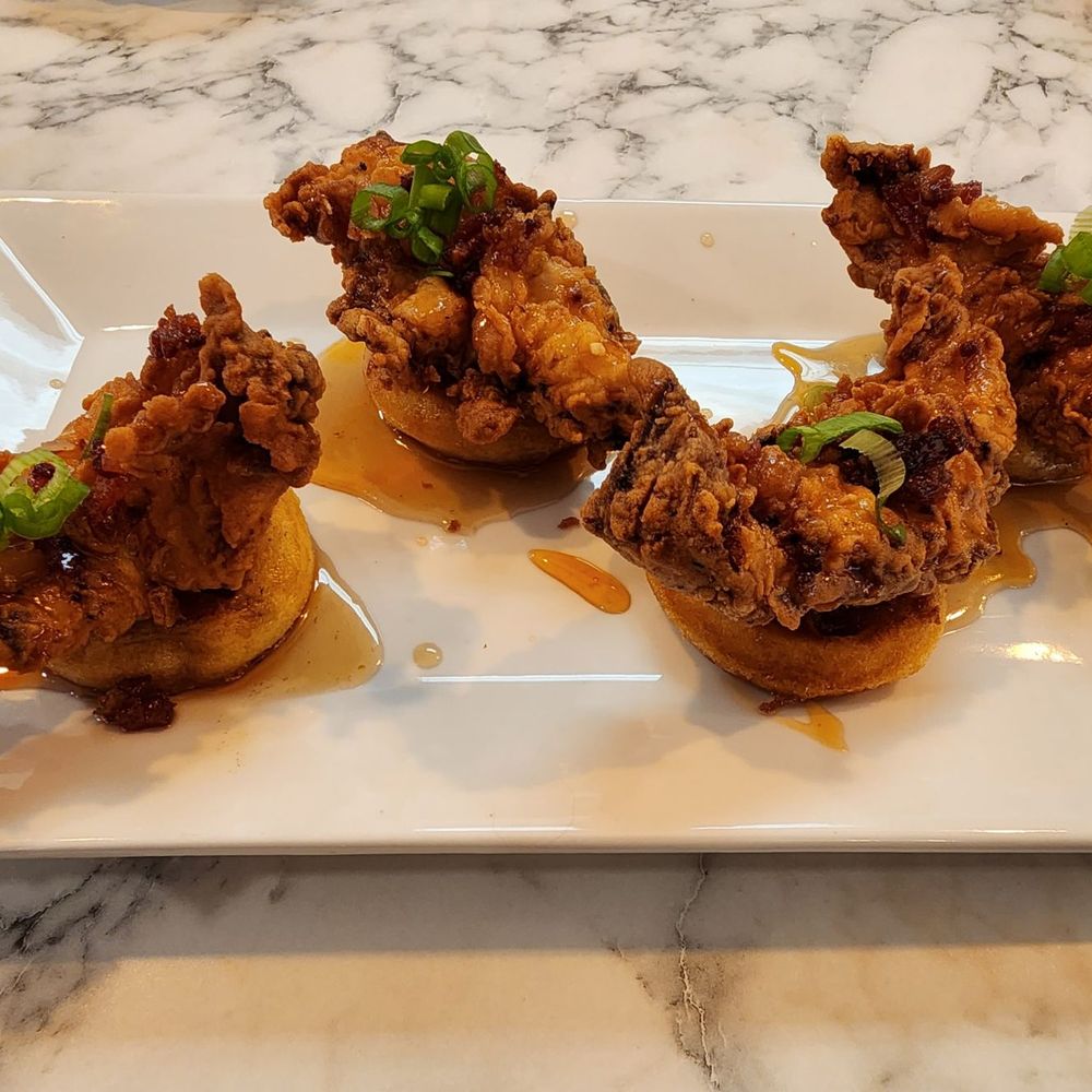 Gather Brunch and Bar - These Mini Chicken & Waffles are HUUUUGE on flavor!!! - Breakfast & Brunch Near Me - Lincoln, Maine