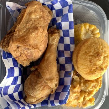 Frickin Fried - Two pieces fried chicken, mac n cheese, corn on the cob and corn muffin - Southern Near Me - Concord, California