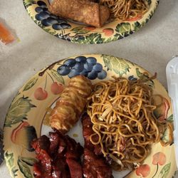 Beijing Restaurant - Pork lo mein, chicken teriyaki skewers, boneless spare ribs, egg rolls