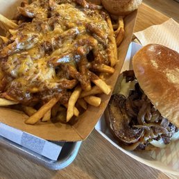 Mushroom Burger and Chili Cheese Fries Mushroom Burger and Chili Cheese Fries