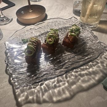 Oise Ristorante - Spicy Tuna Crispy Rice that tasted so hard. Only ate the top part - Wine Bars Near Me - Fort Myers, Florida