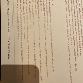 Orso - Menu - Italian Near Me - Anchorage, Alaska