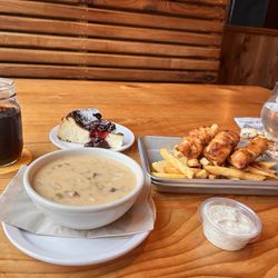 Fort George Brewery + Public House - Chowder, fish and chips and cheesecake