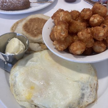 Over Easy - Tavernier - Ham steak with overhard eggs and tots - Breakfast & Brunch Near Me - Tavernier, Florida
