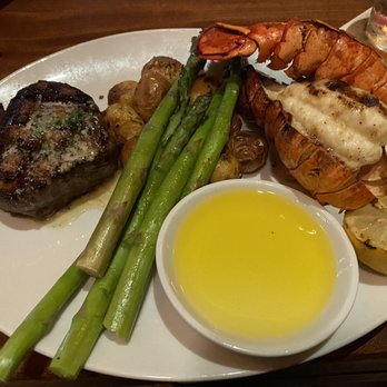 Seasons 52 - Filet Mignon and Maine Lobster Tail (added another tail for good measure) - New American Near Me - Plano, Texas Seasons 52 - Filet Mignon and Maine Lobster Tail (added another tail for good measure) - New American Near Me - Plano, Texas