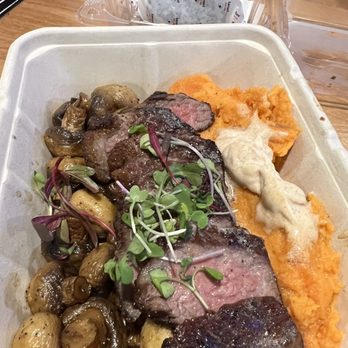 Primal Cuts - 6 oz. Picanha Cut with mushrooms and sweet potatoes mashed and garlic butter - Steakhouses Near Me - Stanton, California