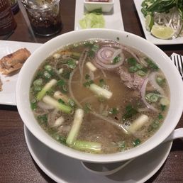 Pho with seared eye of round and garlic