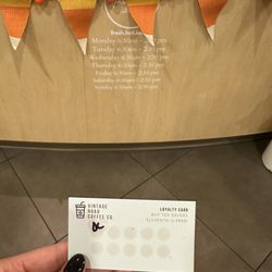 Vintage Road Coffee - Hours and loyalty rewards card