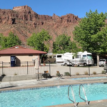 Spanish Trail RV Park - The pool has water jets that shoot into the pool, great kid entertainment... - Campgrounds Near Me - Moab, Utah Spanish Trail RV Park - The pool has water jets that shoot into the pool, great kid entertainment... - Campgrounds Near Me - Moab, Utah