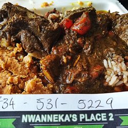 Nwannekas Place 2 - Green Curry Goat over Rice and Black Eye Peas