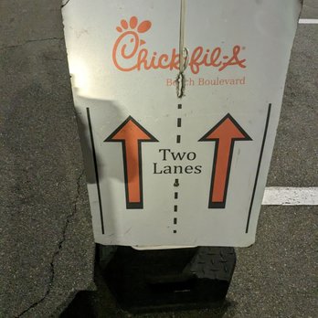 Chick-fil-A - Two lanes in the drive thru, but they eventually converge into one lane - Fast Food Near Me - Westminster, California