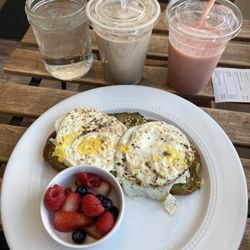 FreshFit Cafe - Avocado toast, berry good smoothie, vanilla sweet cream latte