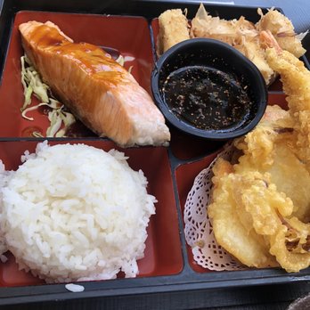 Kigawa Bistro - Lunch bento box: teriyaki salmon, tempura and agedashi tofu - Sushi Bars Near Me - San Leandro, California Kigawa Bistro - Lunch bento box: teriyaki salmon, tempura and agedashi tofu - Sushi Bars Near Me - San Leandro, California