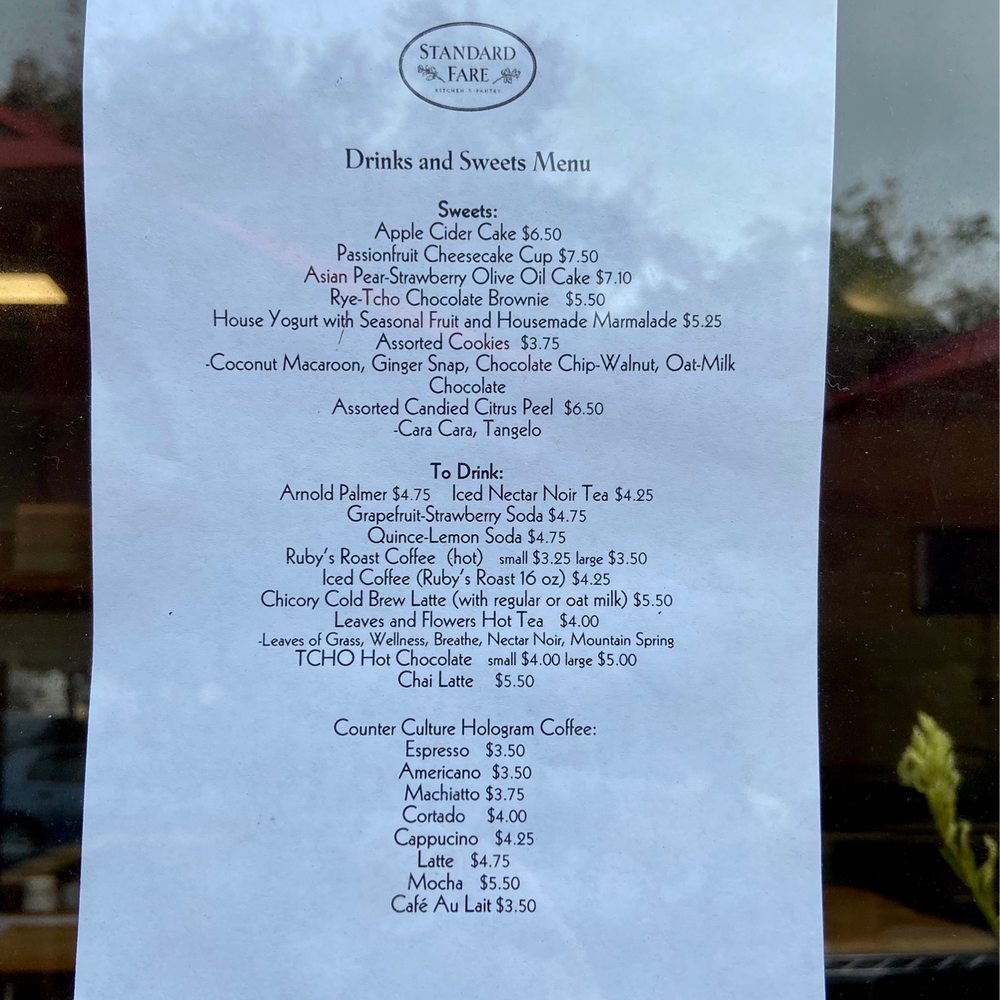 Standard Fare - Drinks and Sweets menu (Oct 2021) - Coffee & Tea Near Me - Berkeley, California