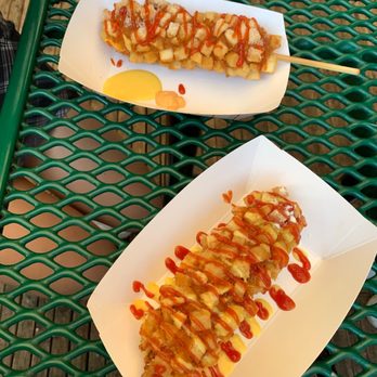 Seoul Hotdog - #9 Potato: Seoul w/potato crust. And #4 Cheddar and Sausage! - Hot Dogs Near Me - Berkeley, California
