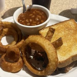 Fat Boys Fine Food & Catering - Brisket, onion rings, and bbq beans