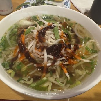 Saigon Restaurant - Wor won ton noodle soup.  Added the plum sauce and sriracha and bean sprouts - Vietnamese Near Me - Modesto, California