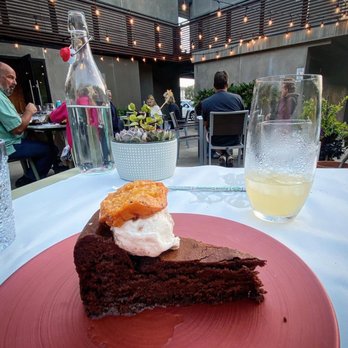 Nicolas Eatery - Dark Chocolate Torte w/ almond ice cream and apricot - French Near Me - Los Angeles, California
