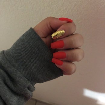 Ivy's Nails & Spa - Red matte nails w gold foil nail - Nail Salons Near Me - Temecula, California