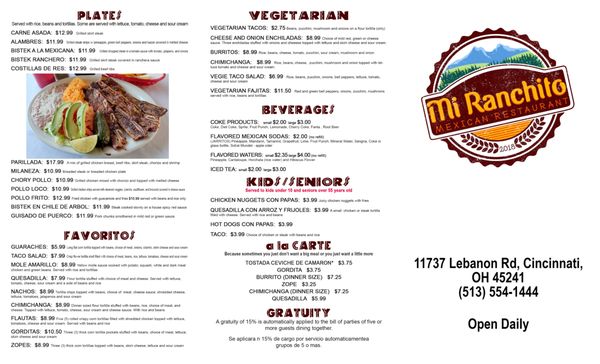 Menu photo 2 Mi Ranchito Cincinnati, OH