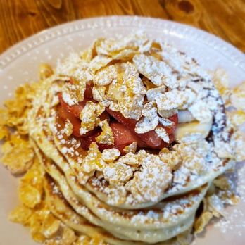 Scratch Kitchen - Milk n cereal pancakes comes with strawberries and bananas on top. - Breakfast & Brunch Near Me - Honolulu, Hawaii Scratch Kitchen - Milk n cereal pancakes comes with strawberries and bananas on top. - Breakfast & Brunch Near Me - Honolulu, Hawaii