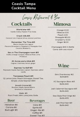 Menu photo 1 Coasis Restaurant & Bar Tampa, FL Menu photo 1 Coasis Restaurant & Bar Tampa, FL
